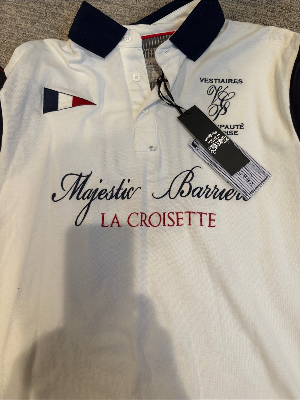 NWT White & Navy mens Polo Shirt - La Croisette Plage L